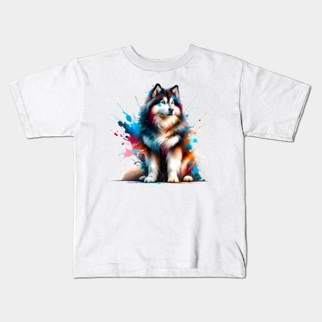 Yakutian Laika in Expressive Colorful Splash Art Kids T-Shirt by ArtRUs